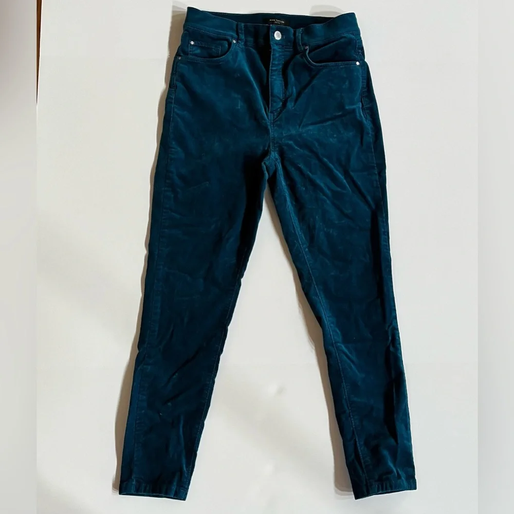 Ann Taylor Petite Skinny Velvet Ankle Pants Teal Blue, size 6P